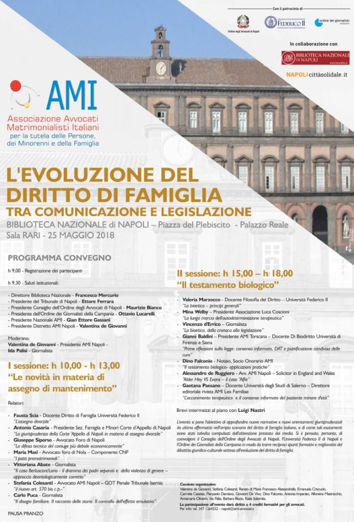 25 maggio - Convegno AMI NAPOLI: "L'evoluzione del diritto di famiglia tra comunicazione e legislazione"