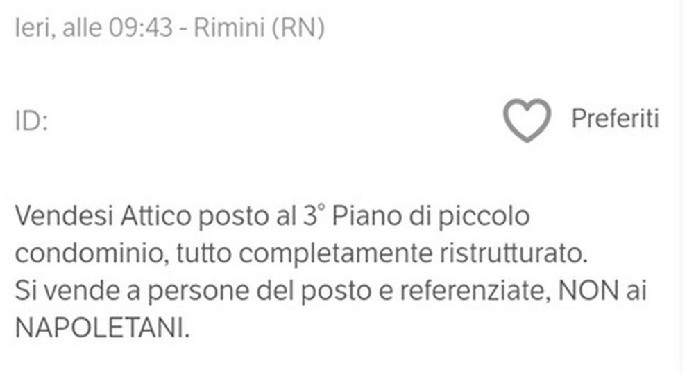 Vergogna a Rimini: vendesi a tutti, ma non ai napoletani