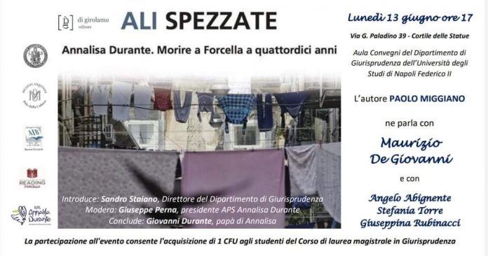 "Ali Spezzate", il 13 giugno presentata la ristampa del libro sulla storia di Annalisa Durante