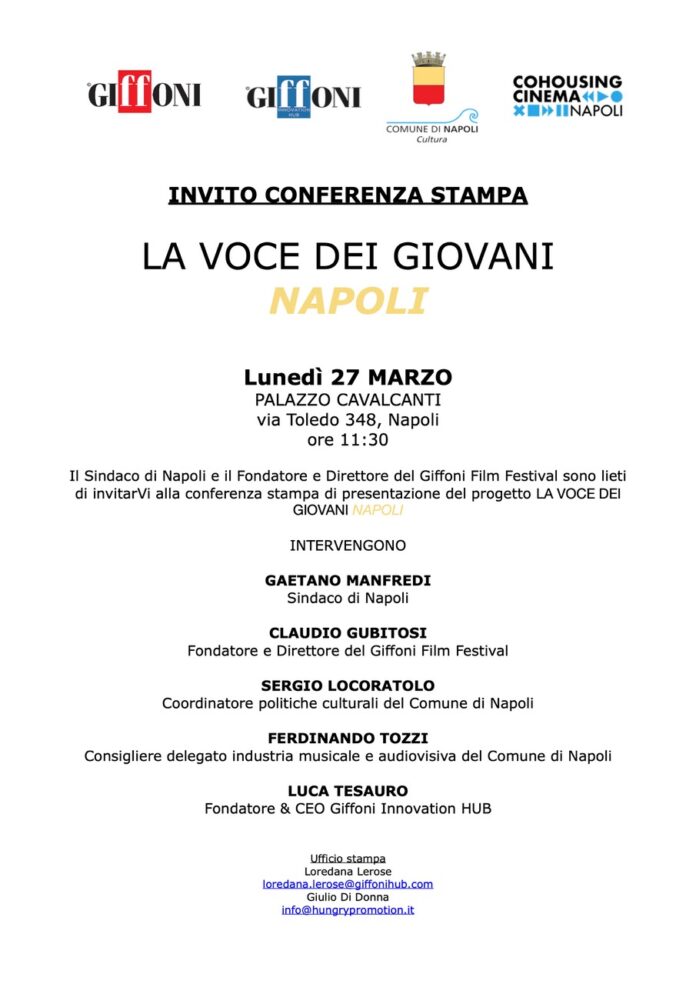 "La voce dei giovani - Napoli", lunedì 27 la presentazione a Palazzo Cavalcanti