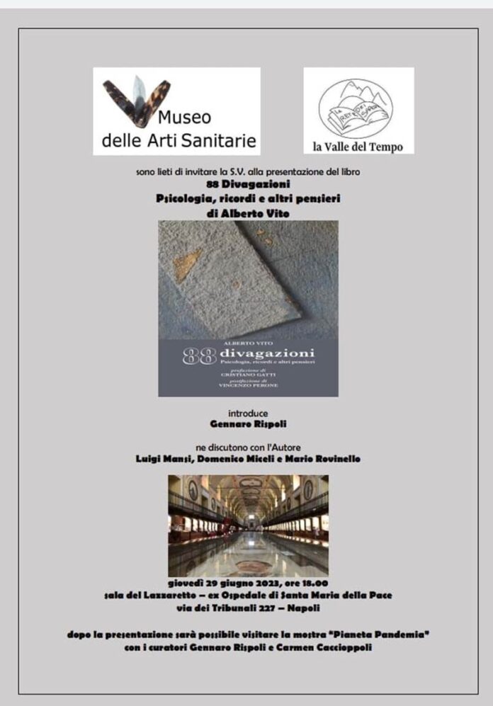 Sala del Lazzaretto, 29 giugno presentazione del libro “88 Divagazioni. Psicologia, Ricordi e altri Pensieri”