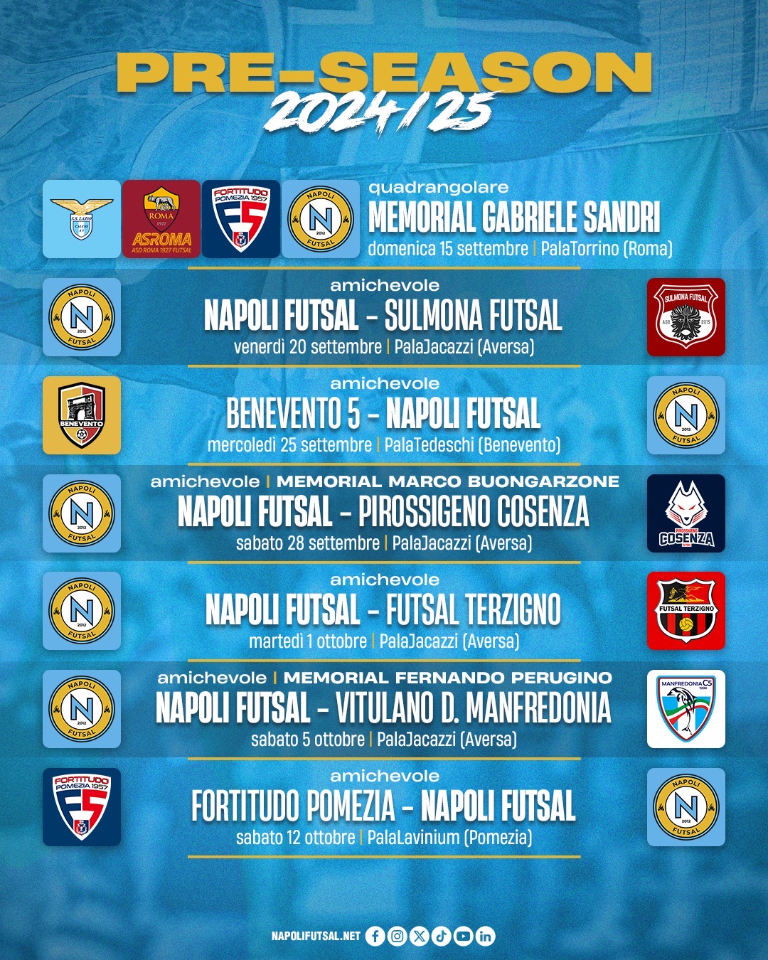 Napoli Futsal, al via la preparazione ad Aversa: convocati e amichevoli della pre-season