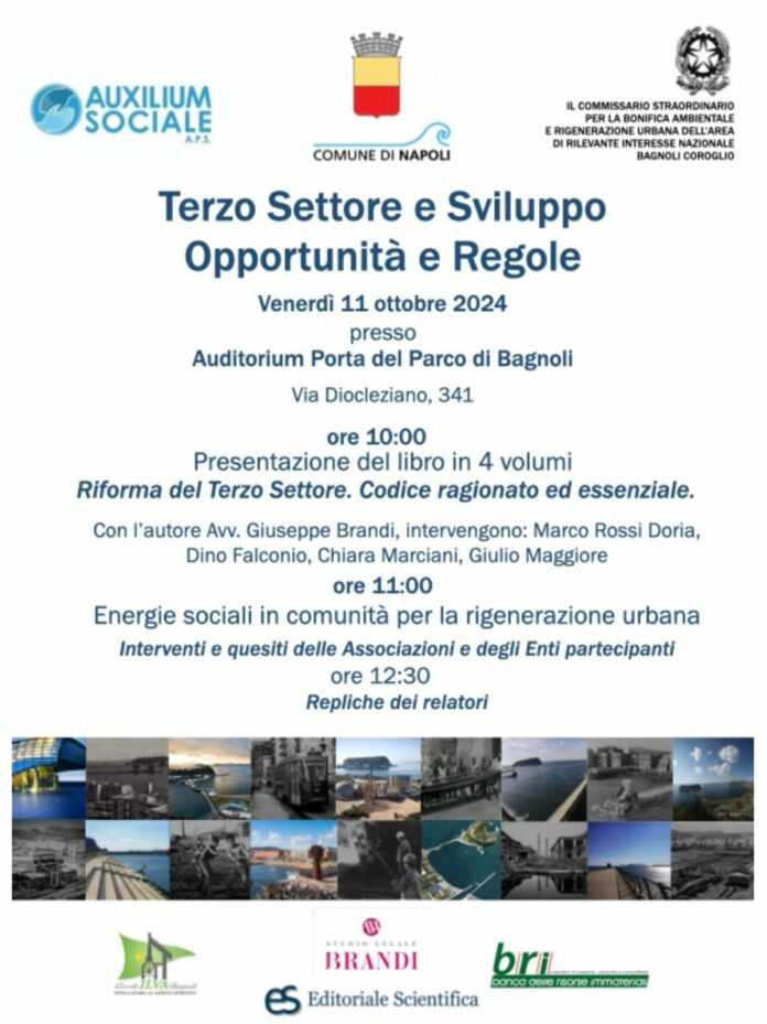 Terzo Settore e Sviluppo, opportunità e regole: venerdì 11 ottobre all'Auditorium Porta del Parco di Bagnoli