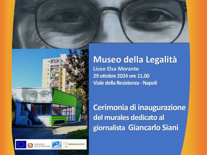 Scampia, al Liceo Elsa Morante inaugurazione murale dedicato a Giancarlo Siani realizzato da Alfonso Ruggieri