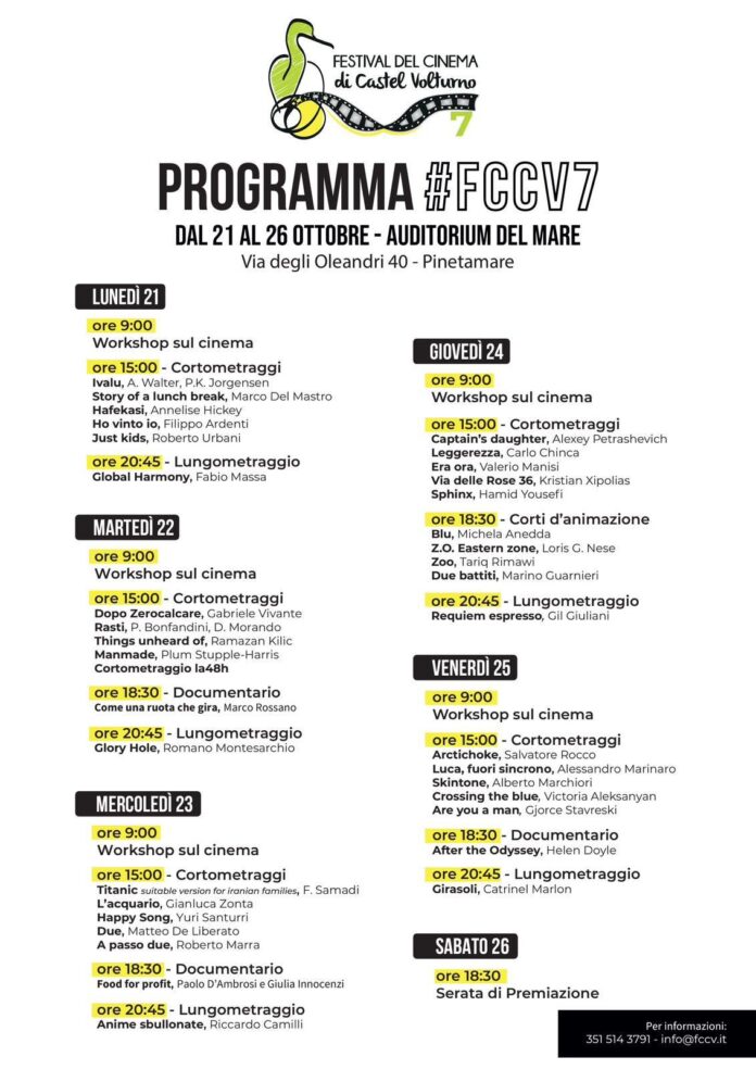 Festival del cinema di Castel Volturno dal 21 al 26 ottobre