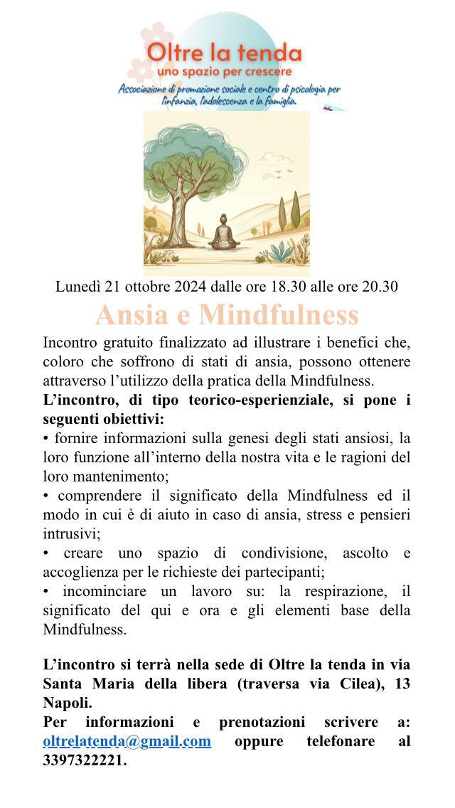 Oltre la tenda, Ansia e Mindfulness: seminario gratuito il 21 ottobre