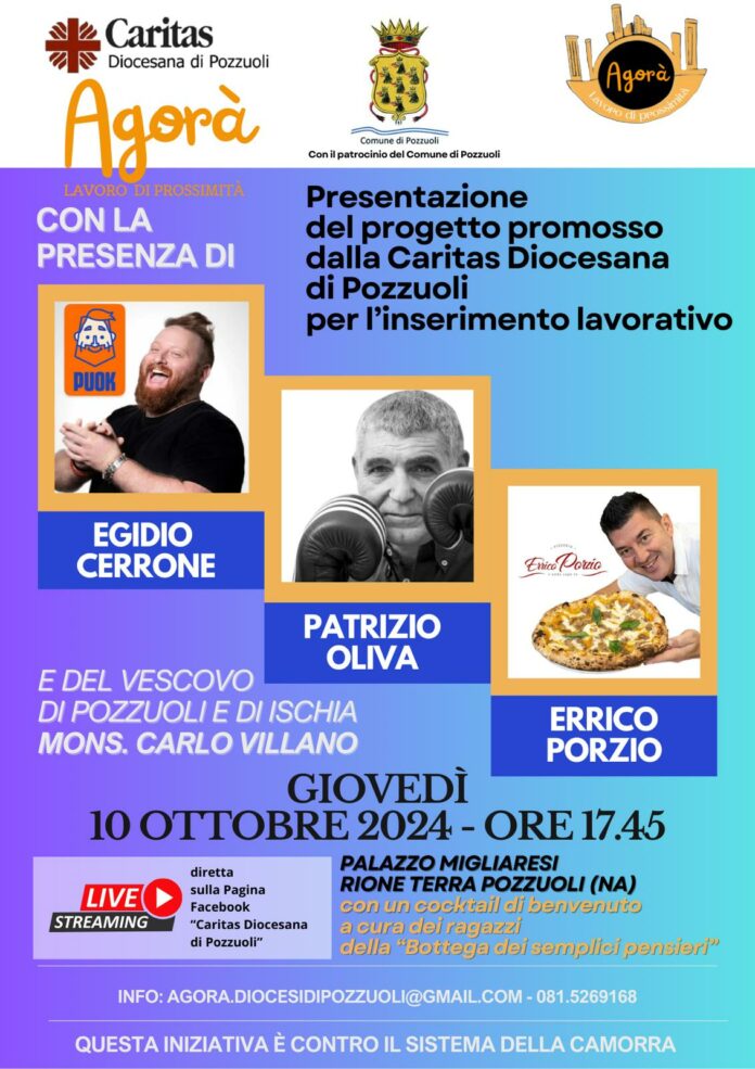 Pozzuoli: presentazione Progetto "Agorà" giovedì 10 ottobre con Cerrone, Oliva e Porzio