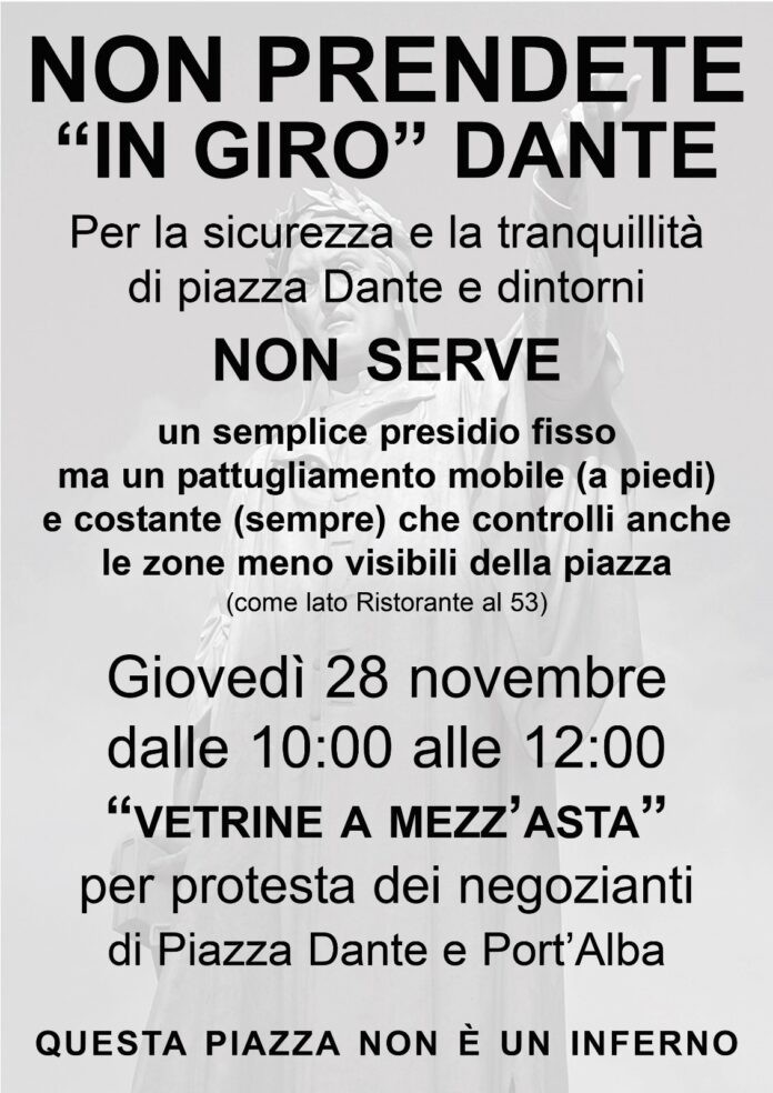 Mancanza di sicurezza Piazza Dante e Port'Alba, vetrine a mezz'asta per protesta giovedì 28 novembre