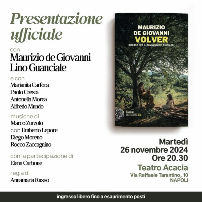 "Volver" di Maurizio de Giovanni, 26 novembre presentazione al Teatro Acacia con Lino Guanciale per il ritorno del commissario Ricciardi