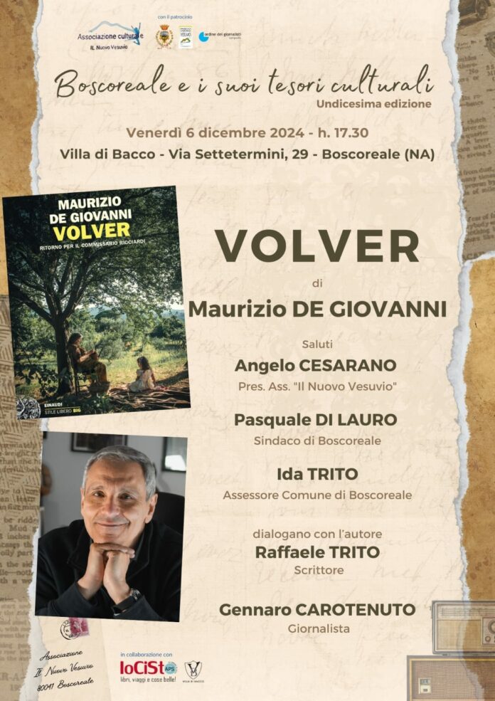 Maurizio de Giovanni a Boscoreale per presentare il suo ultimo romanzo 'Volver'