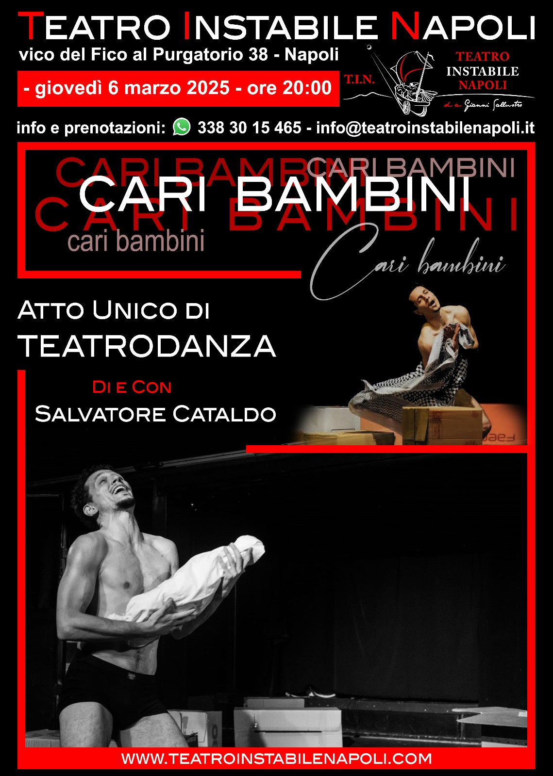 TIN-Teatro Instabile Napoli, il 6 marzo 'Cari bambini': spettacolo di teatrodanza di e con Salvatore Cataldo