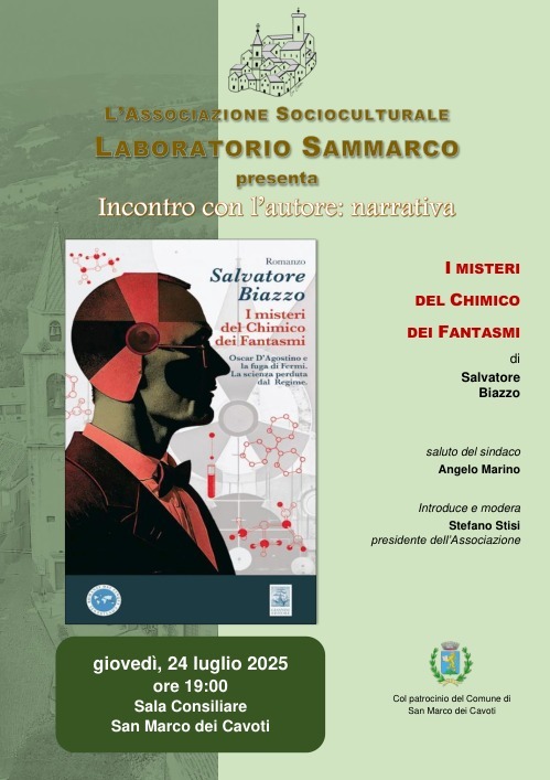 A San Marco dei Cavoti Salvatore Biazzo presenta il romanzo storico “I misteri del chimico dei fantasmi”