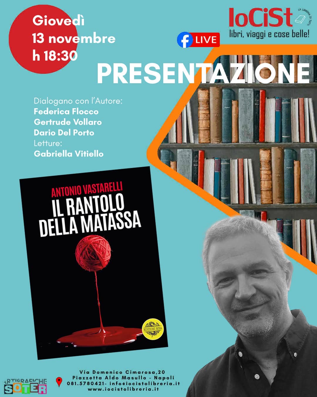Libreria IoCiSto, giovedì 13 novembre presentazione libro di Antonio Vastarelli “Il Rantolo della Matassa”