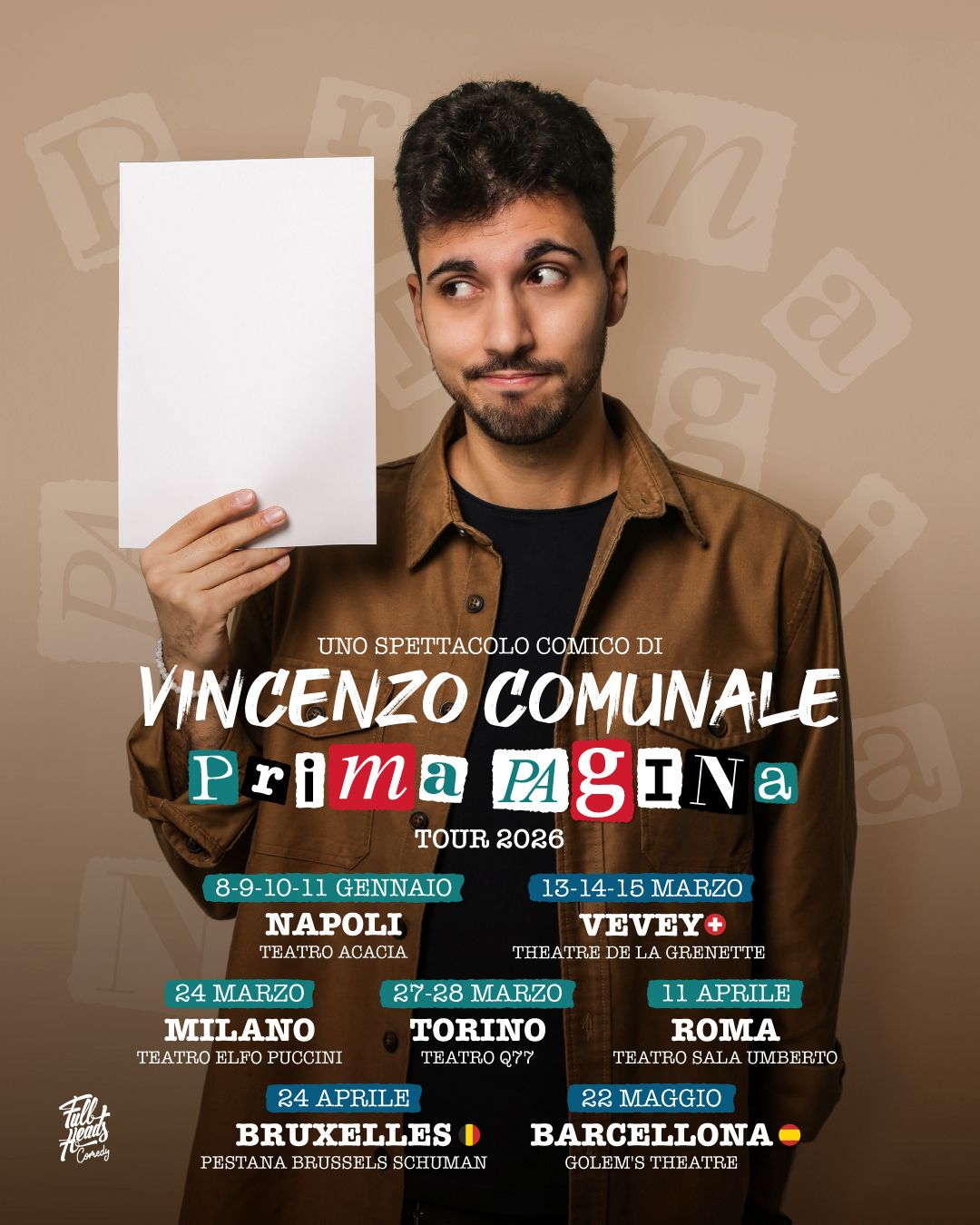 Vincenzo Comunale annuncia il tour teatrale 2026 “Prima pagina”