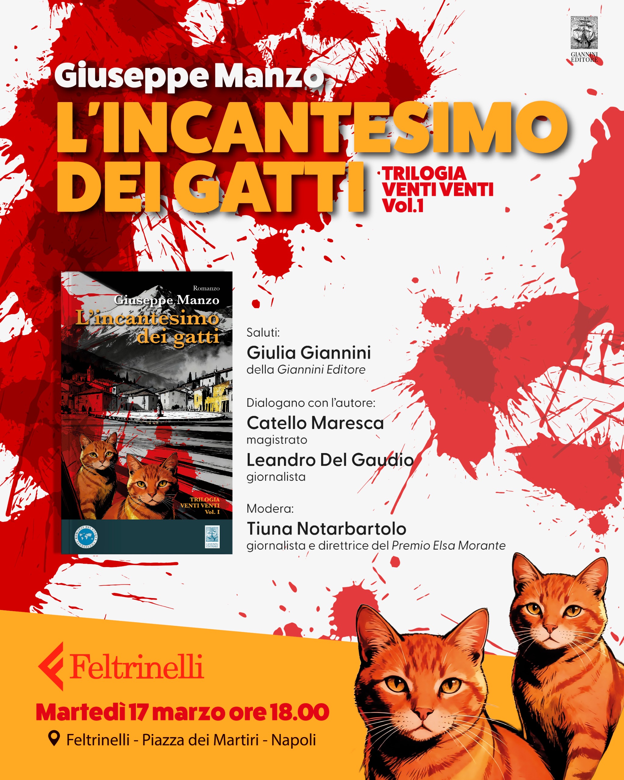 "L'incantesimo dei gatti", Giuseppe Manzo presenta il suo nuovo romanzo alla Feltrinelli