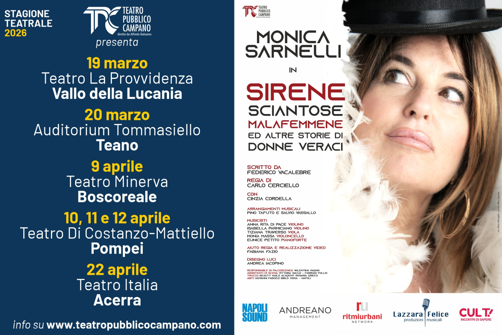 Monica Sarnelli in Tour con lo spettacolo "Sirene, sciantose, malafemmene ed altre storie di donne veraci"